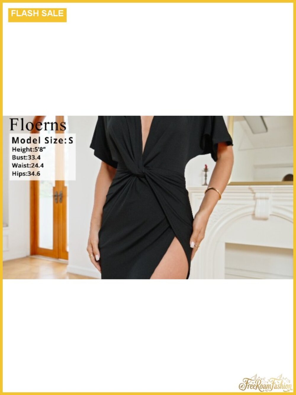 Twisted Deep V Neck High Slit Bodycon Mini Dress with Short Sleeves - Picture 5 of 5